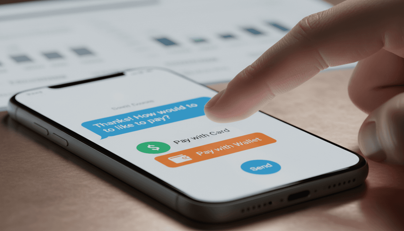 Close-up of smartphone screen showing text-to-pay message conversation